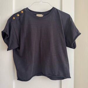 Aviator Nation Black Short-Sleeve Tee with Gold Shoulder Buttons